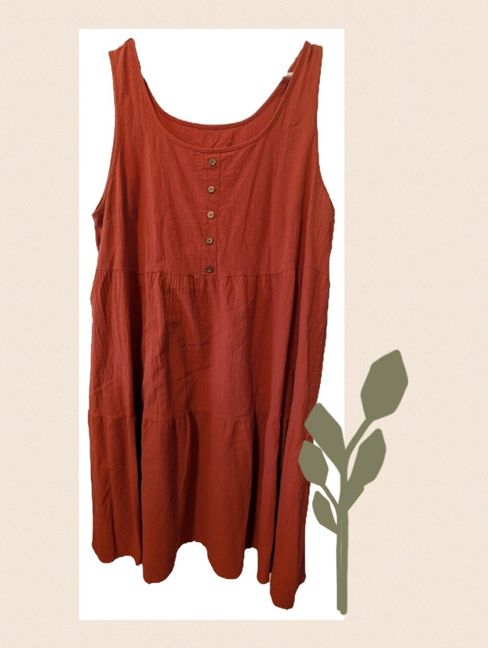 Sleeveless Rust Tiered Tank Dress - Size 4X